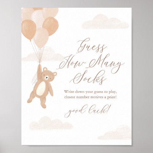 Teddy Bear Baby Shower Babies Guess How Many Socks Poster