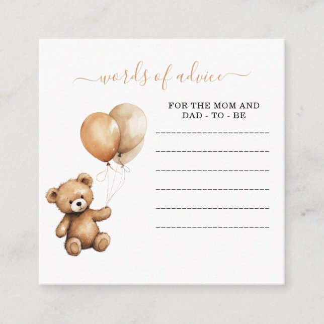 Teddy bear baby shower bear with balloons  enclosure card (Front)