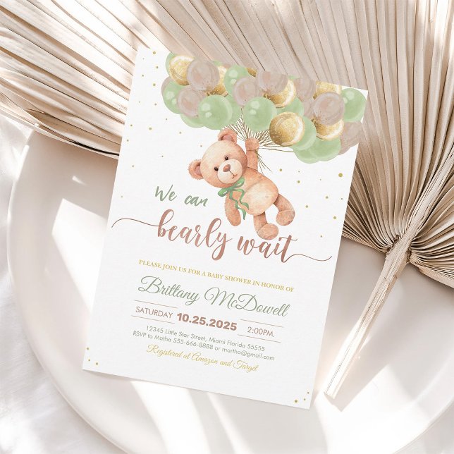 Teddy Bear Baby Shower Bear with Balloons Invitation (Creator Uploaded)