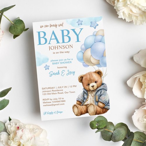 Teddy bear baby shower bearly wait cute teddy invitation