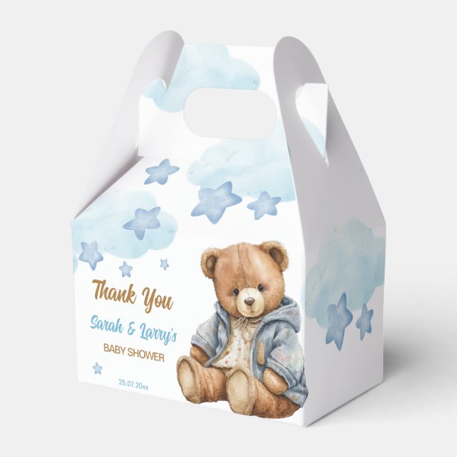 Teddy bear baby shower bearly wait thank you favor boxes (Front Side)