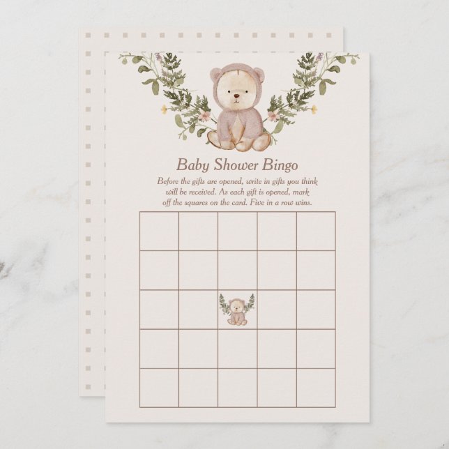 Teddy Bear Baby Shower Bingo Game Template (Front/Back)