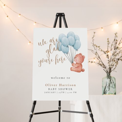 Teddy Bear Baby Shower Blue Balloon Welcome Sign