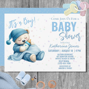 Teddy Bear Baby Shower Blue Boy  Invitation