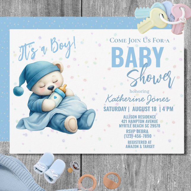 Teddy Bear Baby Shower Blue Boy  Invitation (Creator Uploaded)