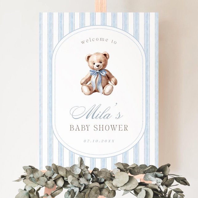 Teddy Bear Baby Shower Blue Grandmillennial Boy Foam Board (Creator Uploaded)