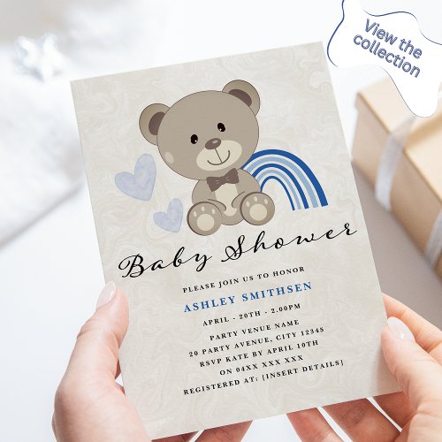 Teddy Bear Baby Shower Blue Invitation