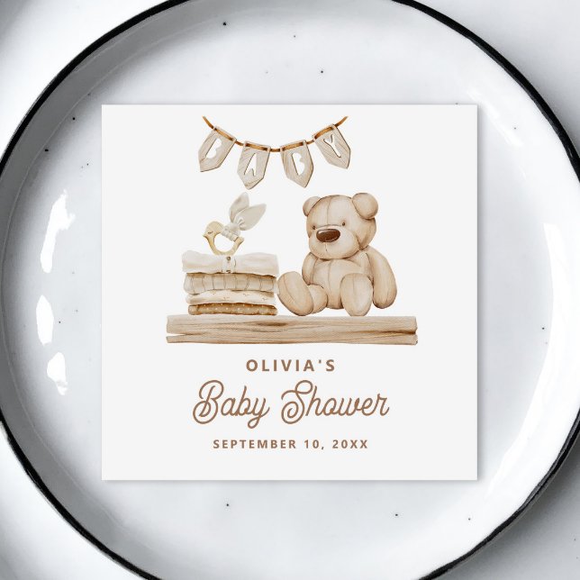 Teddy Bear Baby Shower | Boho Neutral Pastel  Napkins (Creator Uploaded)