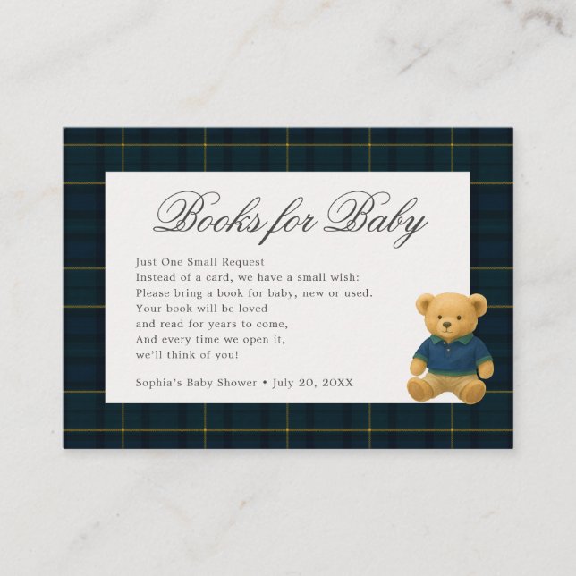 Teddy Bear Baby Shower Books For Enclosure Card (Front)