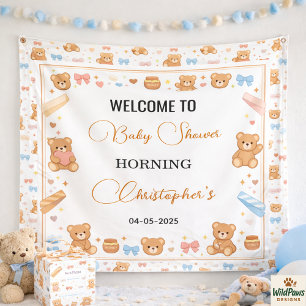 Teddy Bear Baby Shower Boy Cute Blue Bear Banner