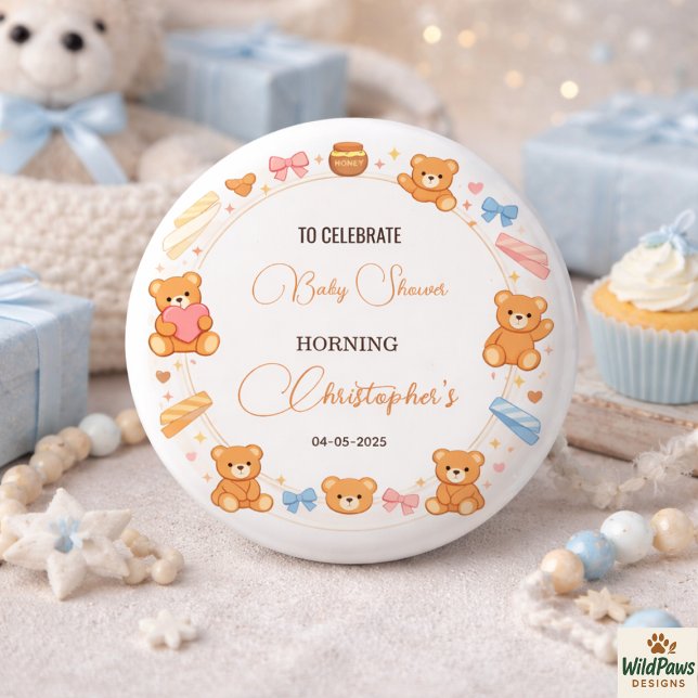 Teddy Bear Baby Shower Boy | Cute Blue Bear Button (Teddy Bear Baby Shower Boy | Cute Blue Bear Button
)