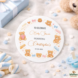 Teddy Bear Baby Shower Boy   Cute Blue Bear Classic Round Sticker