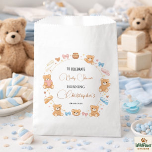 Teddy Bear Baby Shower Boy Cute Blue Bear Favor Bag