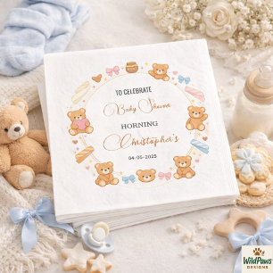 Teddy Bear Baby Shower Boy   Cute Blue Bear Napkins