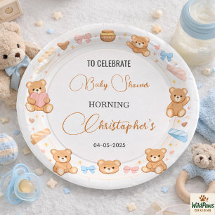 Teddy Bear Baby Shower Boy   Cute Blue Bear Paper Plates