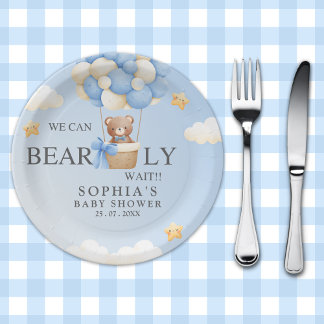 Teddy Bear Baby shower boy Decoration Paper Plates