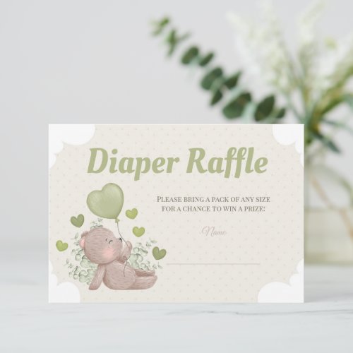 Teddy Bear Baby Shower Boy Diaper Raffle Card