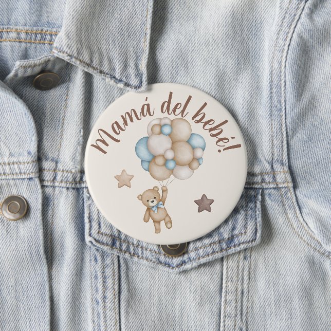 Teddy Bear Baby Shower Boy in Spanish Button (In Situ)