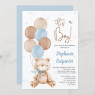 Teddy Bear Baby shower boy Invitation