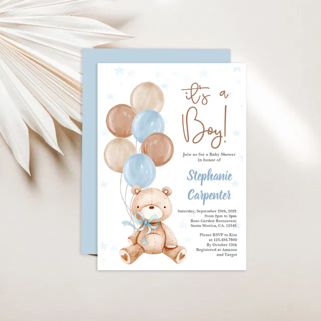 Bear boy baby fashion shower invitations