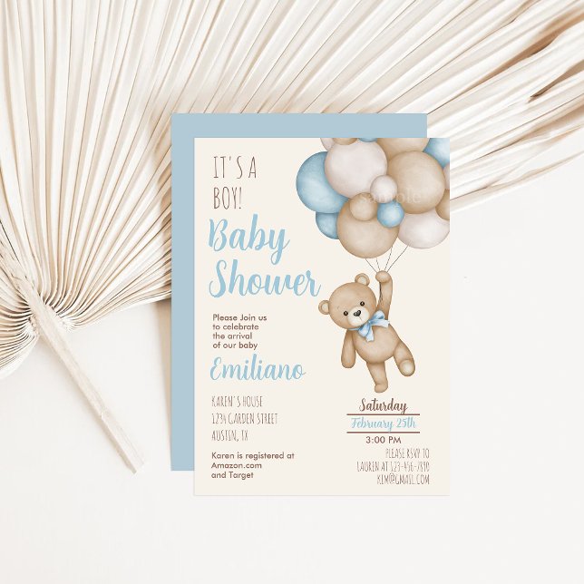 Teddy Bear Baby Shower Boy Invitation (Creator Uploaded)