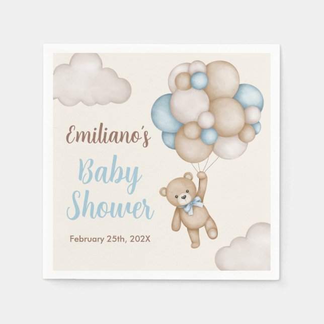 Teddy Bear Baby Shower Boy Napkins (Front)