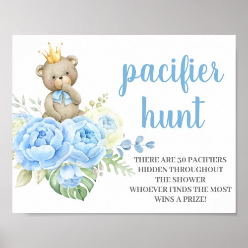 Teddy Bear Baby Shower Boy Pacifier Hunt  Poster