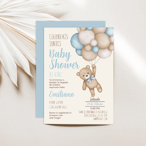 Teddy Bear Baby Shower Boy Spanish Invitation