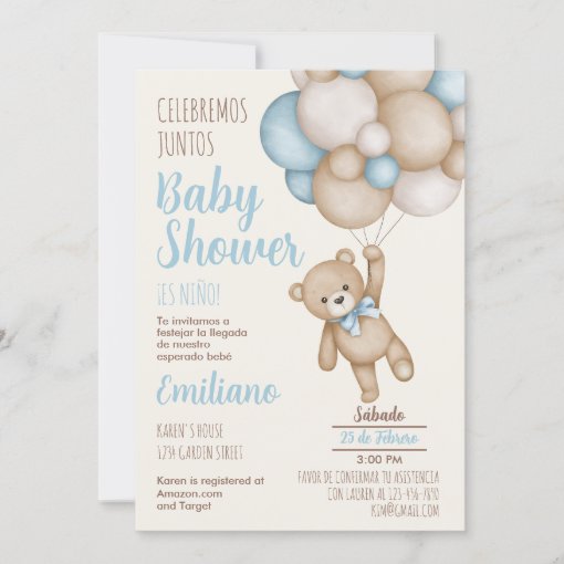 Teddy Bear Baby Shower Boy Spanish Invitation | Zazzle