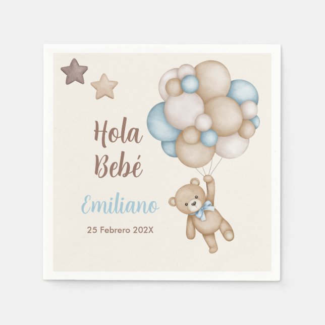 Teddy Bear Baby Shower Boy Spanish Napkins (Front)