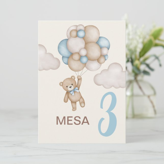 Teddy Bear Baby Shower Boy Spanish table sign Invitation (Standing Front)