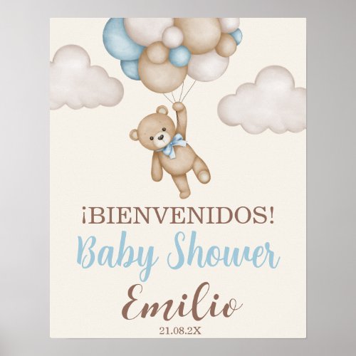Teddy Bear Baby Shower Boy Spanish Welcome Sign