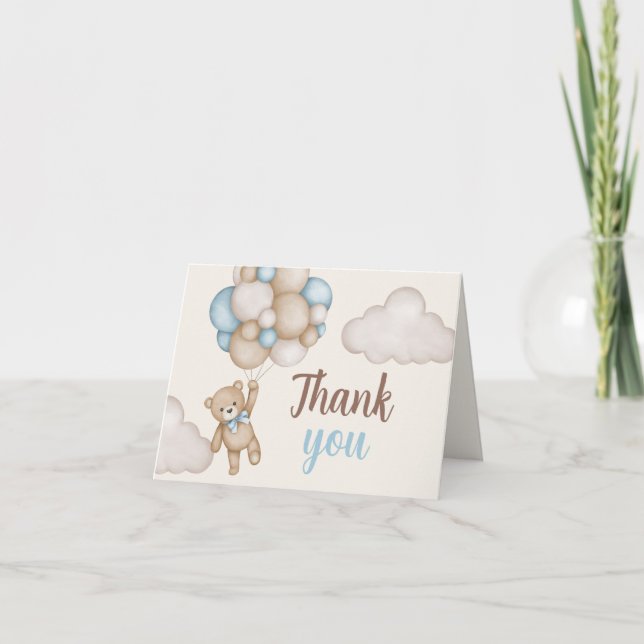 Teddy Bear Baby Shower Boy Thank You Card (Front)