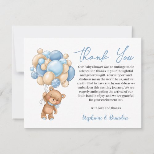 Teddy Bear baby Shower Boy  thank you Holiday Card