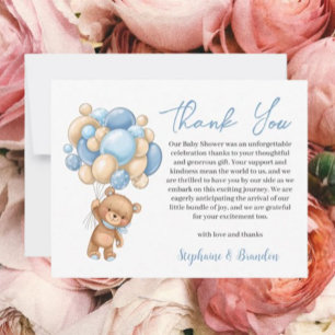 Teddy Bear baby Shower Boy thank you Holiday Card