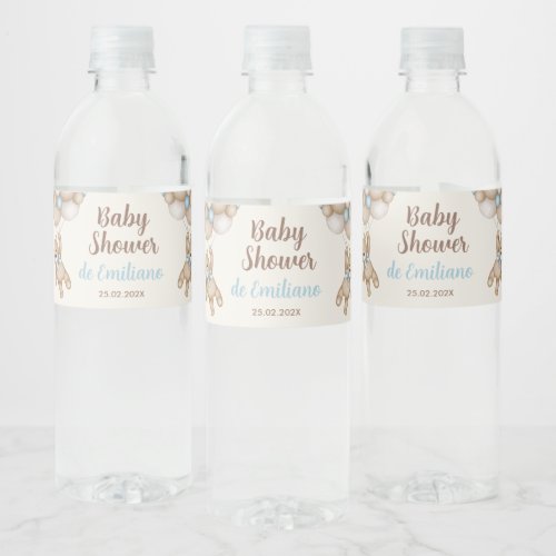 Teddy Bear Baby Shower Boy Water Bottle Label