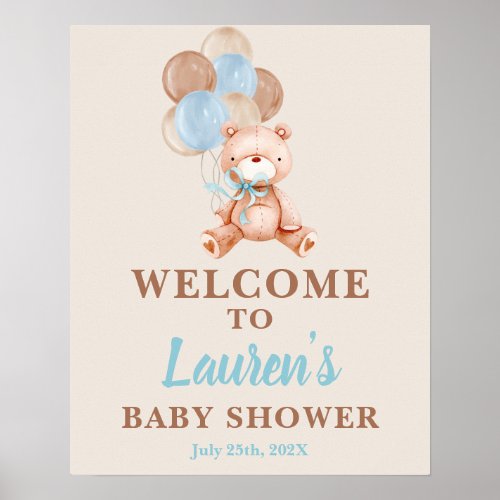 Teddy Bear Baby Shower Boy Welcome sign
