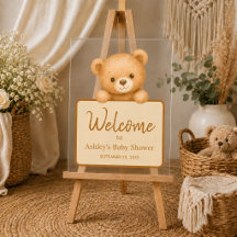 Teddy Bear Baby Shower Brown Script Welcome