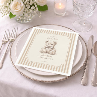 Teddy Bear Baby Shower Brown Stripes Bearly Wait Napkins