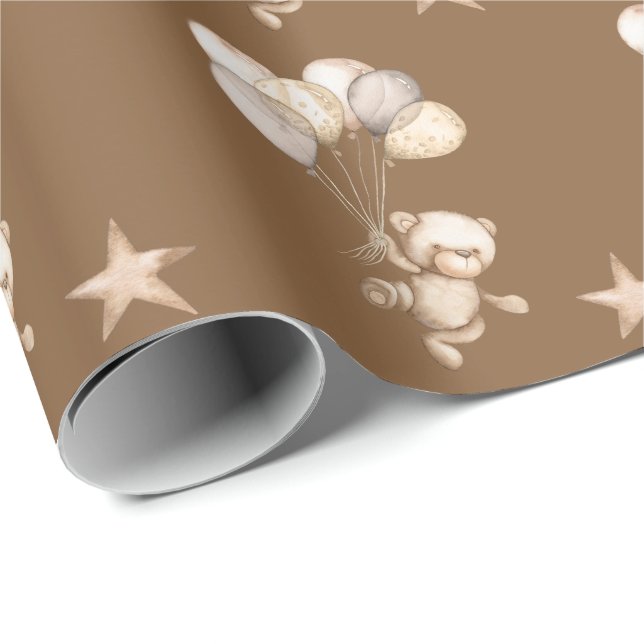 Teddy bear baby shower brown wrapping paper (Roll Corner)