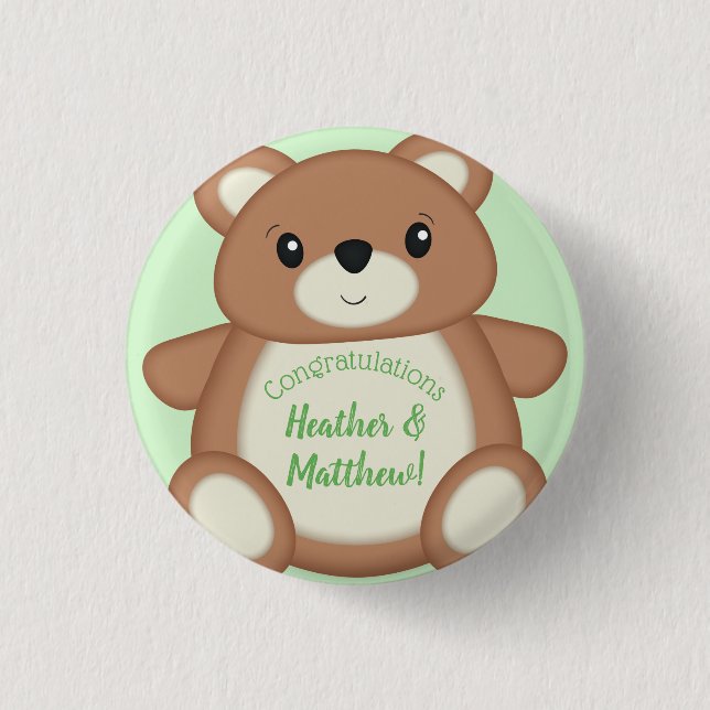 Teddy Bear Baby Shower Button (Front)