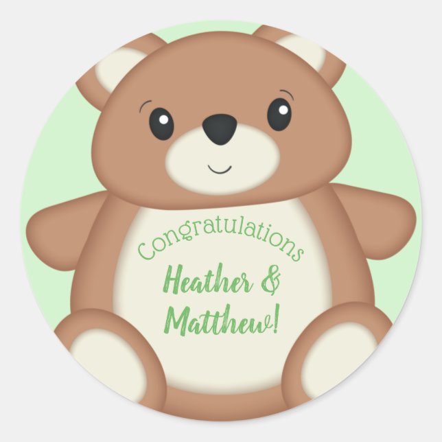 Teddy Bear Baby Shower Classic Round Sticker (Front)