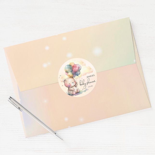 Teddy Bear Baby Shower Classic Round Sticker (Small 1-1/2" sticker and envelope are sold separately in our collection.)