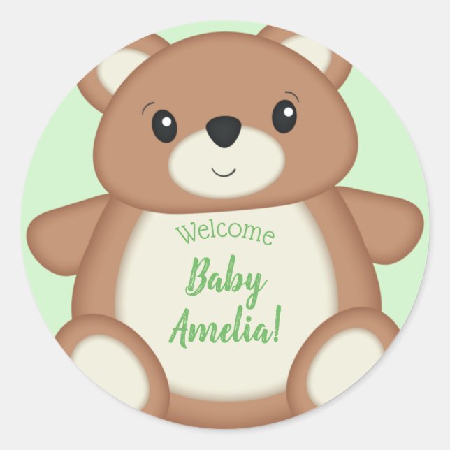 Teddy Bear Baby Shower Classic Round Sticker (Front)