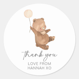 Teddy Bear Baby Shower - Cream Balloon - Classic Round Sticker