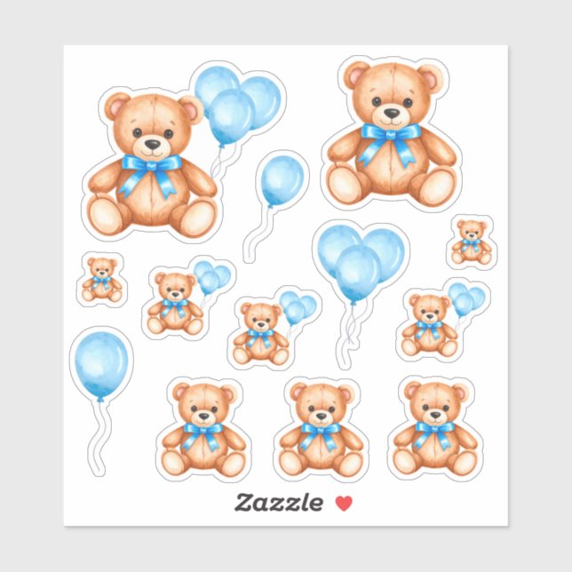 Teddy Bear Baby Shower Custom-Cut Vinyl Sticker (Sheet)