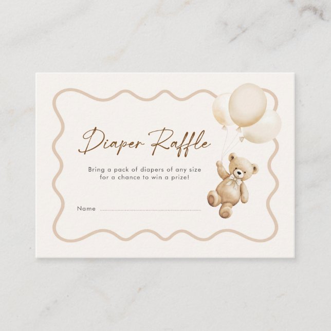 Teddy Bear Baby Shower Diaper Raffle Enclosure Card (Front)