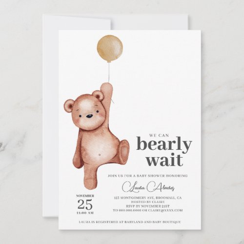 Teddy Bear Baby Shower Editable Invitation