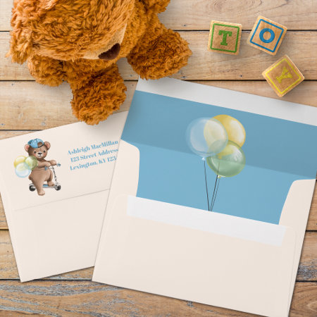 Teddy Bear Baby Shower Envelope - Tan, Blue