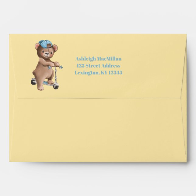 Teddy Bear Baby Shower Envelope - Yellow, Blue (Back (Top Flap))